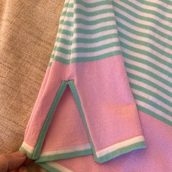 Sail To Sable Cotton Blend Knit Dress with Long Sleeves. Mint green/pink stripe. - Picture 6 of 8
